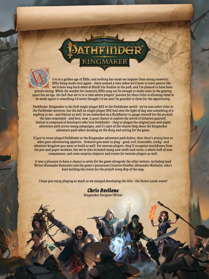 Pathfinder Kingmaker sortie pc steam note