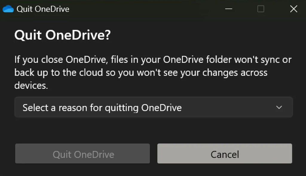 OneDrive users must now justify why they are closing the app before exiting