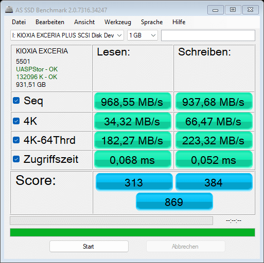Résultats du benchmark AS SSD