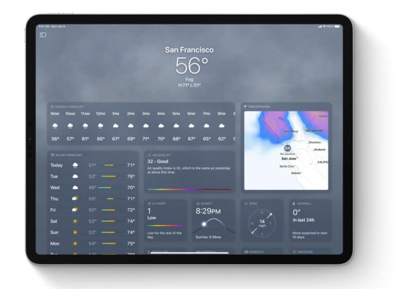 Application météo iPadOS 16