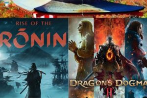 Montage de deux images de jeux vidéo Rise of the Ronin et Dragon's Dogma II.