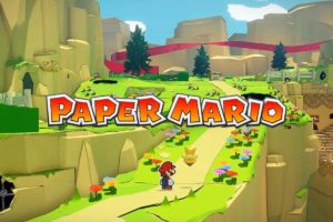 Paper Mario explorant un paysage coloré