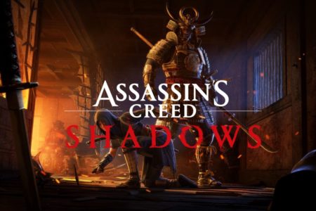 Affiche du jeu Assassin's Creed Shadows avec un samouraï en armure.