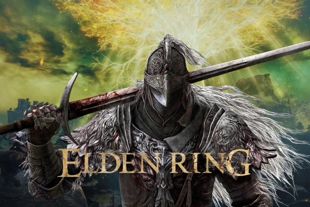 Guerrier en armure dans le jeu Elden Ring avec une épée sur l'épaule.