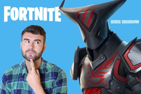 Un homme pensif à côté du skin Boss Obsidian de Fortnite.