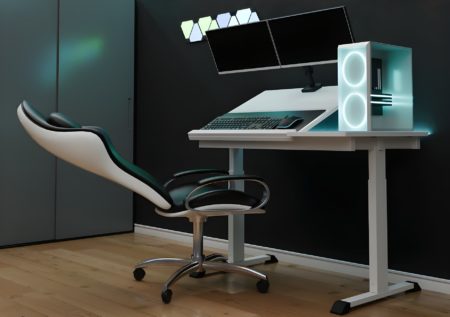 The standing/sitting Ergo Desk reclines so you can relax in your chair and still be productive